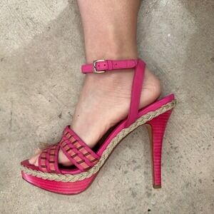 Cole Haan Air Pink Leather Woven‎ Espadrille Platform High Heel Sandals Sz 8
